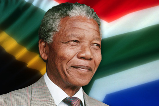 Nelson Mandela voor vlag